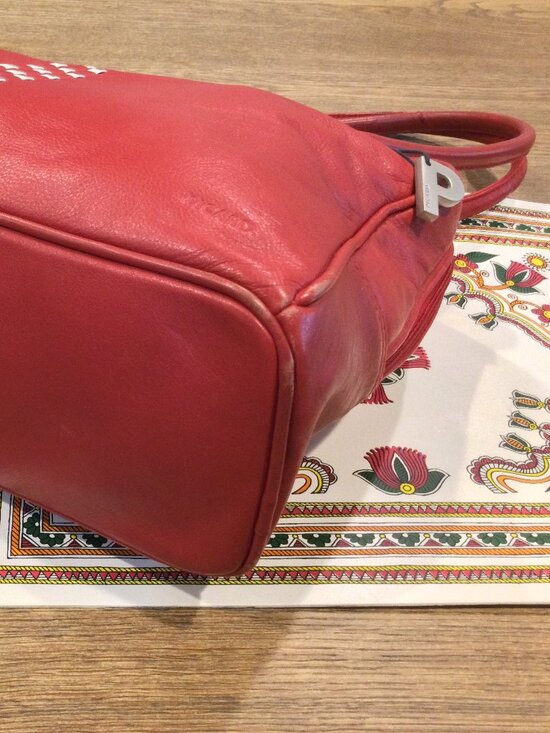 PICARD Red Leather Handbag Top Handle Medium Zip Bag - Picture 7 of 11